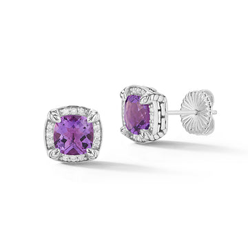 JAI Silver Amethyst & Diamond Halo Earrings